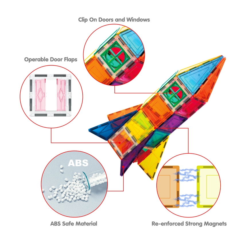 Magnetische bouwstenen - PicassoTiles - 36 stuks Raket - Sfinxspellen.nl